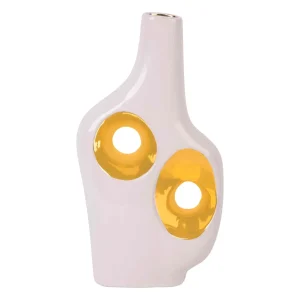 12″H WHT WITH GOLD CUTOUT VASE