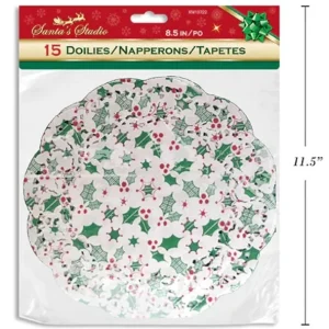 15CT 8.5″ PRINTED MISTLETOE DOILIES